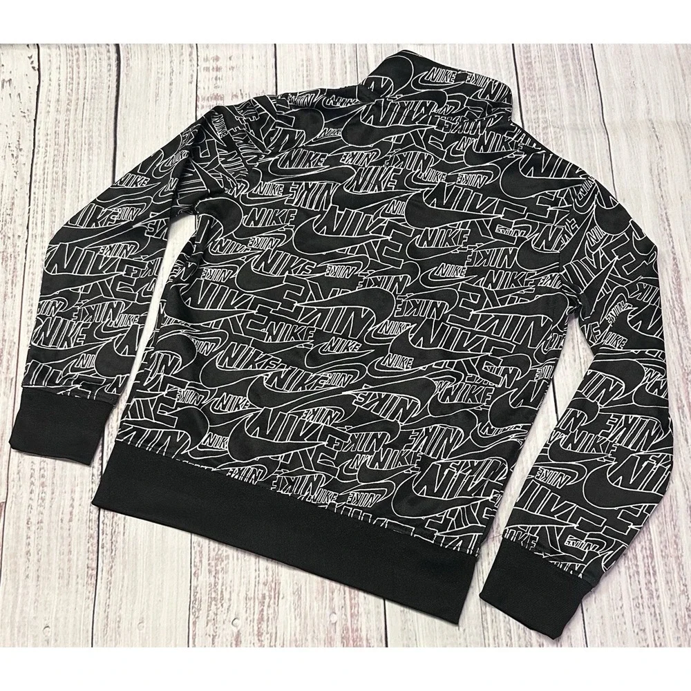 Nike Boys Full Zip Track Jacket Black Logo Print Youth XS 3-4Yrs Fleece Athletic